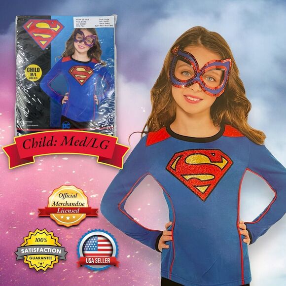 DC Supergirl Long Sleeve Top T-Shirt Costume Cosplay GIRLS M/L (up to size 14) - Picture 1 of 13